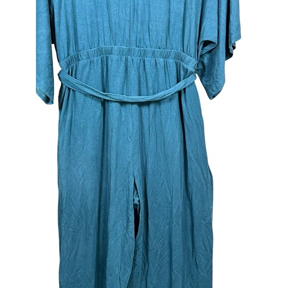 GARNET HILL Womens Sz M Teal Stretch Tencel Kimono Sleeve Knit Jumpsuit Belted - Picture 11 of 14